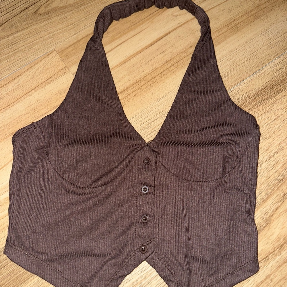 SHEIN Brown Halter Crop Top